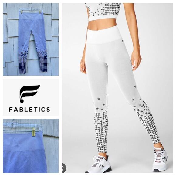 Fabletics‎ High Waisted Seamless Star Leggings Ice Grey Black Breathable Size L - Picture 1 of 9